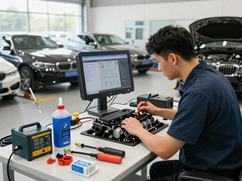 BMW Werkstatt Hannover, professionelle Inspektion eines BMW Motors in einer modernen Werkstatt