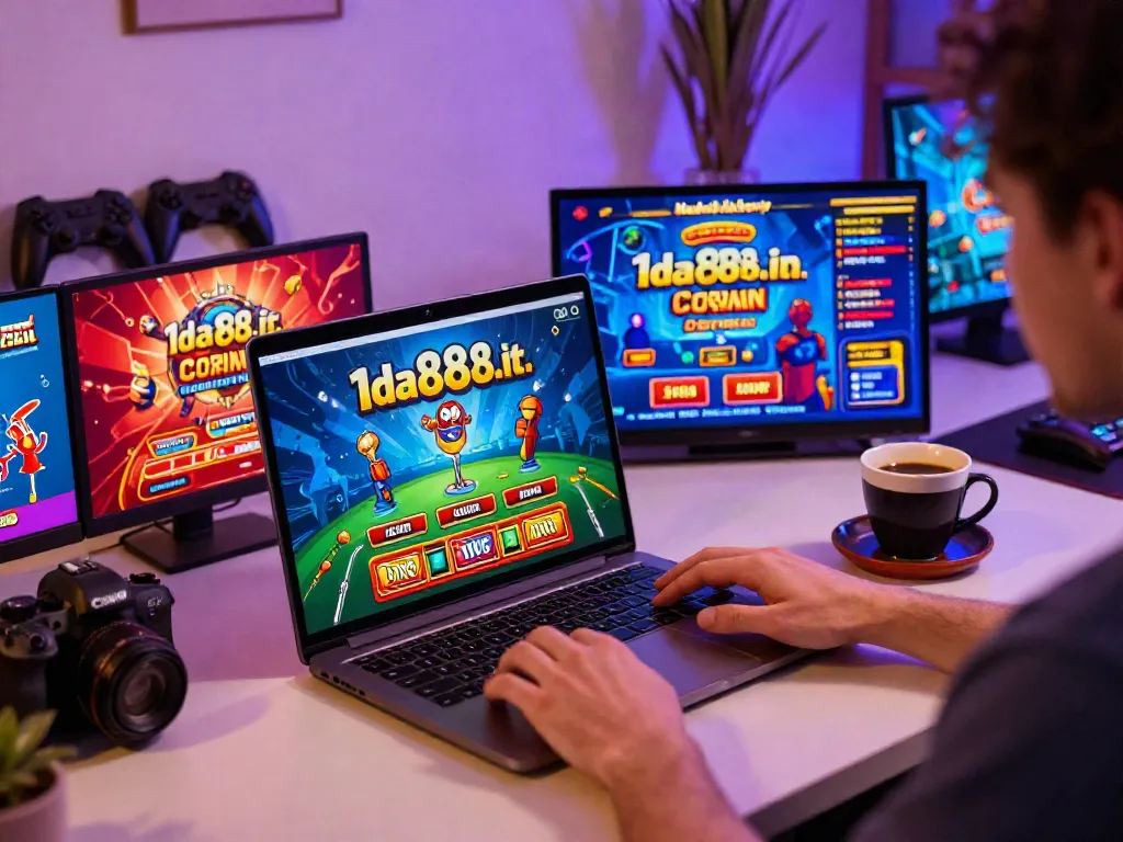 Online gaming enthusiast enjoying casino games at 1da88.it.com in a modern home office.