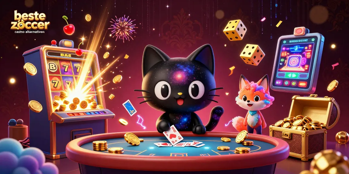 Erleben Sie die besten Zoccer Casino Alternativen in einer lebendigen 3D-Galaxie-Casino-Illustration.